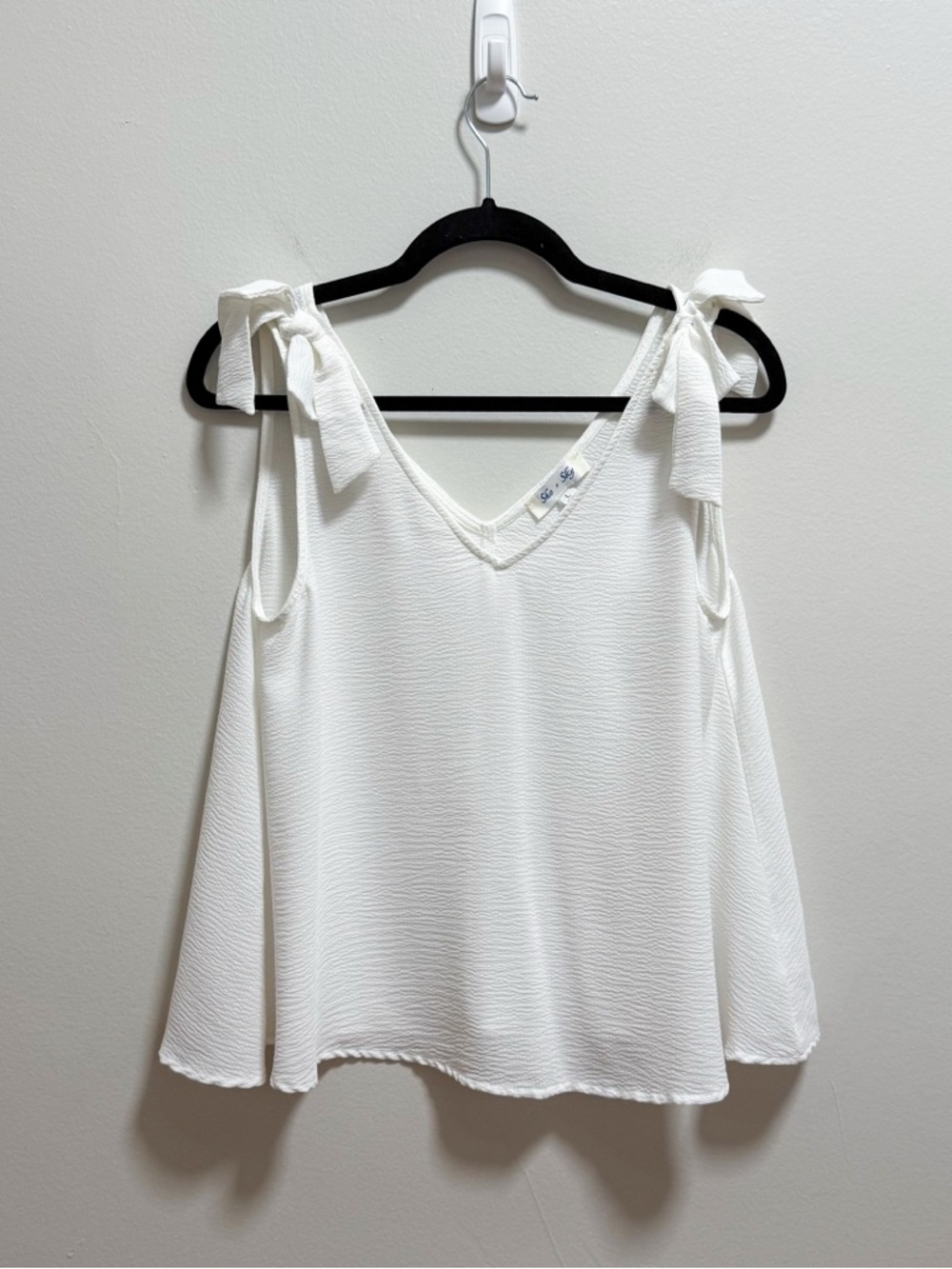 White bow tie strap muslin cotton gauze flowy cottagecore boho tank top NWT L - Picture 4 of 10